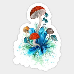 Red Mushroom with Blue Crystals Sticker